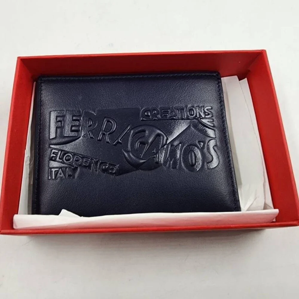 Ferragamo Leather Venna Logo Card Case Men's Midnight Open Top